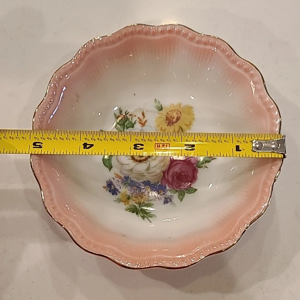 Vintage porcelain pink floral trinket dish